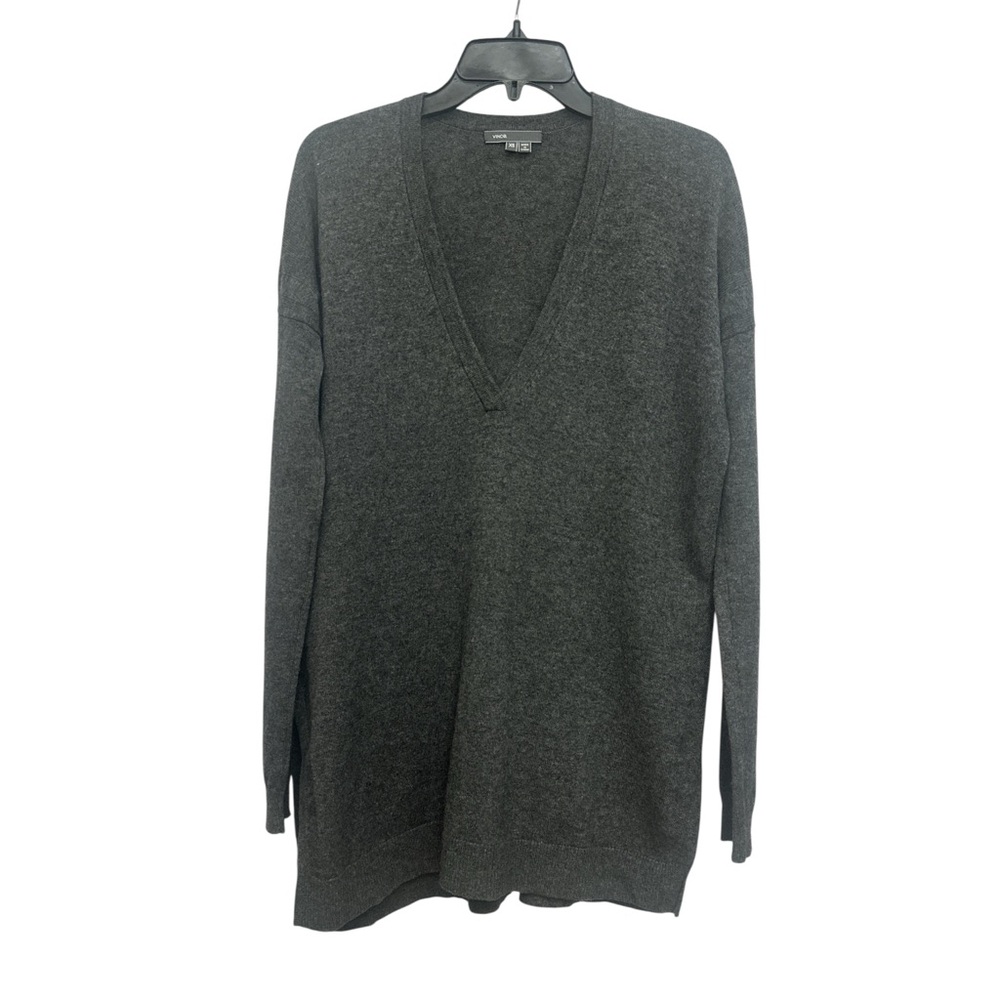 Vince Wool Cashmere Deep V Neck Sweater Tunic Size XS Gray Long Sleeve Oversized